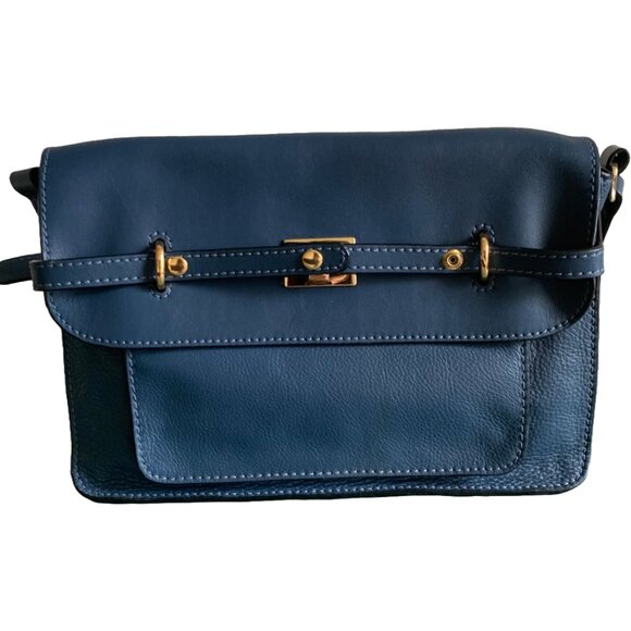 LINEA PELLE Logan Blue Leather Satchel/Messenger Doctor's Crossbody Handbag - Picture 2 of 10